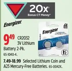 Canadian Tire Energizer CR2032 3V Lithium Battery 2-Pk offer