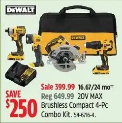 Canadian Tire DeWalt 20V MAX Brushless Compact 4-Pc Combo Kit offer