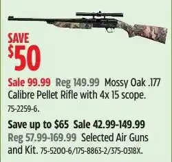 Canadian Tire Mossy Oak .177 Calibre Pellet Rifle with 4x 15 scope offer