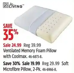 Canadian Tire Living ventilated memory foam pillow with coolmax offer
