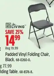 Canadian Tire Living Padded Vinyl Folding Chair, Black offer