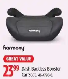Canadian Tire harmony dash backless booster car seat offer