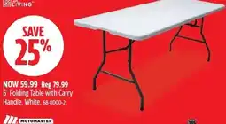 Canadian Tire Motomaster 6' Folding Table with Carry Handle, White offer