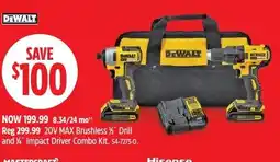 Canadian Tire DeWalt 20V MAX Brushless 1/2" Drill and 1/4" Impact Driver Combo Kit offer