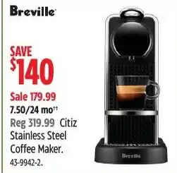 Canadian Tire Breville Citiz Stainless Steel Coffee Maker offer