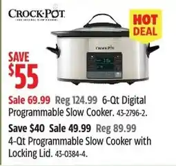 Canadian Tire Crock-Pot 6-Qt Digital Programmable Slow Cooker offer