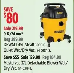 Canadian Tire DeWalt 45L Stealthsonic Quiet Wet/Dry Vac offer