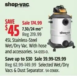 Canadian Tire Shop-vac 45L Stainless-Steel Wet/Dry Vac offer