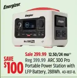 Canadian Tire Energizer ARC 300 Pro Portable Power Station with LFP Battery, 288Wh offer