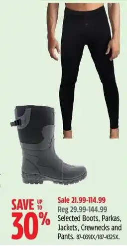 Canadian Tire Selected Boots, Parkas, Jackets, Crewnecks and Pants offer