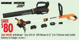 Canadian Tire Worx Power Share 20V Blower & 12" 2-in-1 Trimmer offer