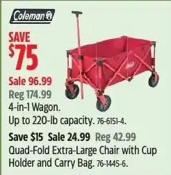 Canadian Tire Coleman Quad-Fold Extra-Large Chair with Cup Holder and Carry Bag offer