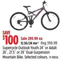 Canadian Tire Supercycle Outlook Youth 24" or Adult 26", 27.5" or 29" Dual-Suspension Mountain Bike offer