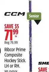 Canadian Tire Ccm ribcor prime composite hockey stick offer