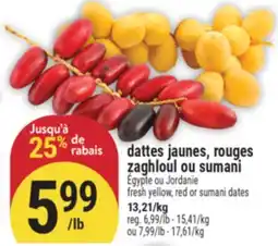 Marché Adonis dattes jaunes, rouges zaghloul ou sumani offer
