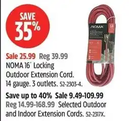Canadian Tire Noma 16 locking outdoor extension cord offer