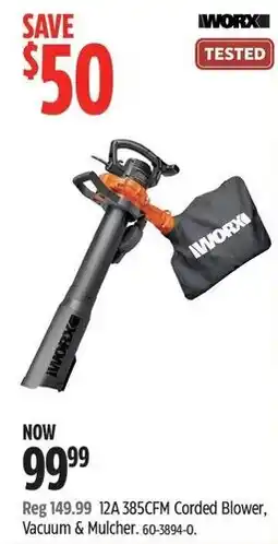 Canadian Tire Iworx 12A 385CFM Corded Blower, Vacuum & Mulcher offer