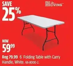Canadian Tire LIVING 6' Folding Table with Carry Handle, White offer