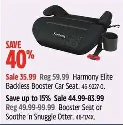 Canadian Tire Harmony Elite Backless Booster Car Seat offer