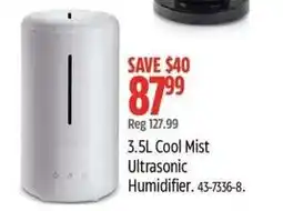 Canadian Tire 3.5L Cool Mist Ultrasonic Humidifier offer