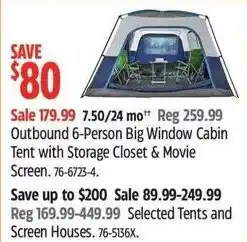 Canadian Tire Outbound 6-Person Big Window Cabin Tent with Storage Closet & Movie Screen offer