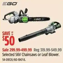 Canadian Tire Ego Chainsaws or Leaf Blower offer