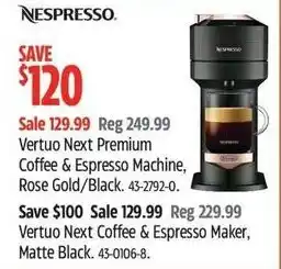 Nespresso Vertuo Next Premium Coffee & Espresso Machine, Rose Gold/Black