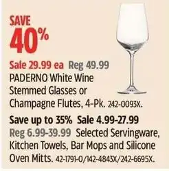 Canadian Tire Paderno white wine stemmed glasses or champagne flutes 4-pk offer