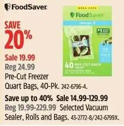 Canadian Tire FoodSaver Pre-Cut Freezer Quart Bags offer