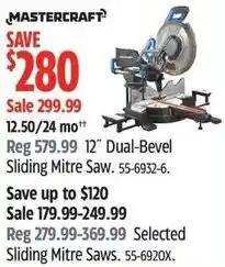 Canadian Tire Mastercraft 12.50/24 mm 12" Dual-Bevel Sliding Mitre Saw offer