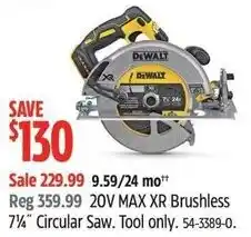 Canadian Tire DeWalt 20V MAX XR Brushless 7 1/4" Circular Saw offer