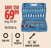 Canadian Tire 128-pc 60 teeth 1/4, 3/8 drive sizes offer