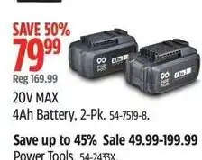 Canadian Tire 20v max 4ah battery 2-pk offer