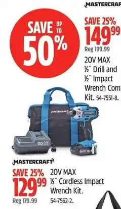 Canadian Tire Mastercraft 20V MAX 1/2" Cordless Impact Wrench Kit offer