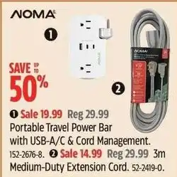Canadian Tire Noma portable travel power bar with usb-a/c and cord management offer