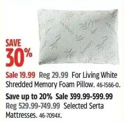 Canadian Tire For Living White Shredded Memory Foam Pillow offer