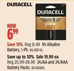 Canadian Tire Duracell 9V Alkaline Battery offer