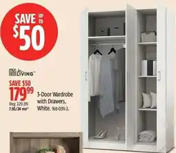 Canadian Tire Dr. Living 3-Door Wardrobe with Drawers, White offer