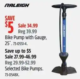 Canadian Tire Raleigh bike pump with gauge 25" offer