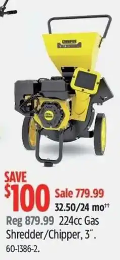 Canadian Tire Champion 224cc Gas Shredder/Chipper, 3" offer