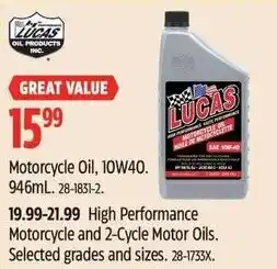 Canadian Tire Lucas Motorcycle Oil, 10W40 offer