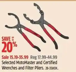 Canadian Tire Selected MotoMaster and Certified Wrenches and Filter Pliers offer