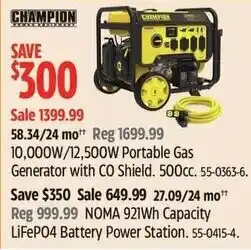 Canadian Tire Champion 10,000W/12,500W Portable Gas Generator with CO Shield offer