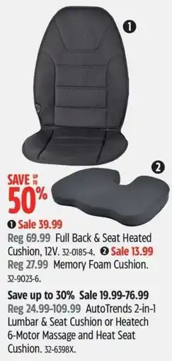 Canadian Tire AutoTrends 2-in-1 Lumbar & Seat Cushion or Heatech 6-Motor Massage and Heat Seat Cushion offer