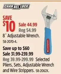 Canadian Tire Chan nel lock 8" adjustable wrench offer