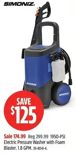 Canadian Tire Simonz electric pressure washer with foam blaster offer
