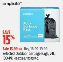 Canadian Tire Simplicité black garbage bags offer