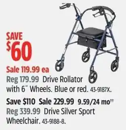 Canadian Tire Drive Rollator with 6" Wheels. Blue or red. offer