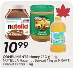 Sobeys Compliments Honey Nutella Hazelnut Spread Kraft Peanut Butter offer