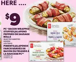 Independent Grocer PC BACON WRAPPED STUFFED JALAPENO PEPPERS OR SAUSAGE ROLLS, 225/500 G offer